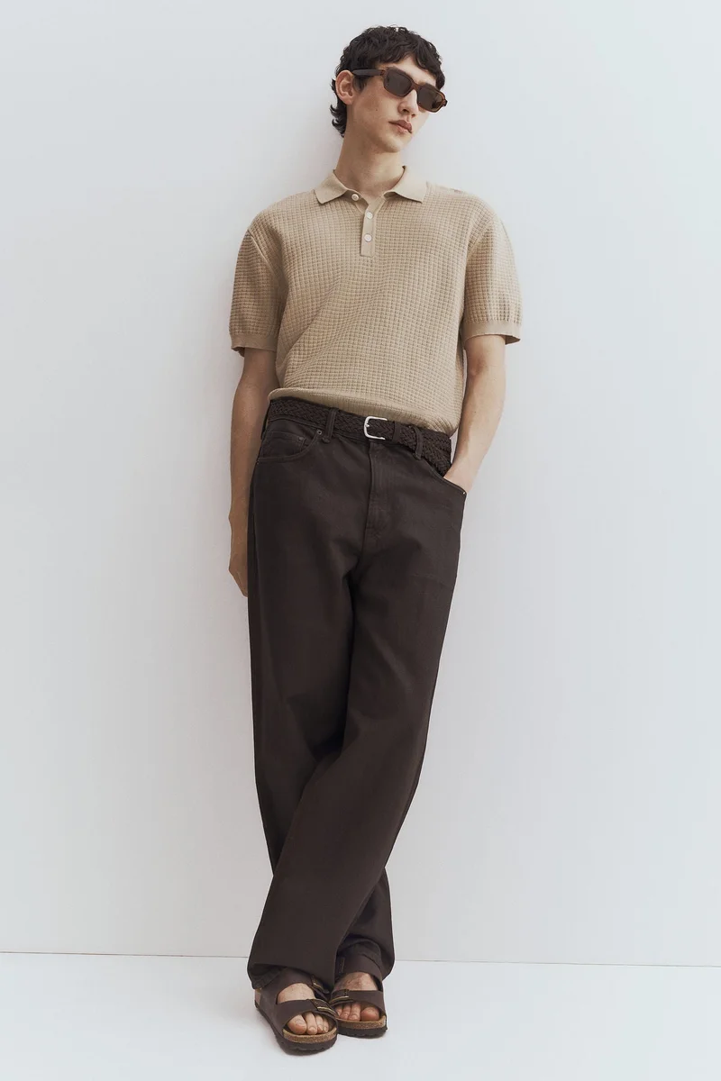 H&M Regular Fit Textured-knit polo shirt